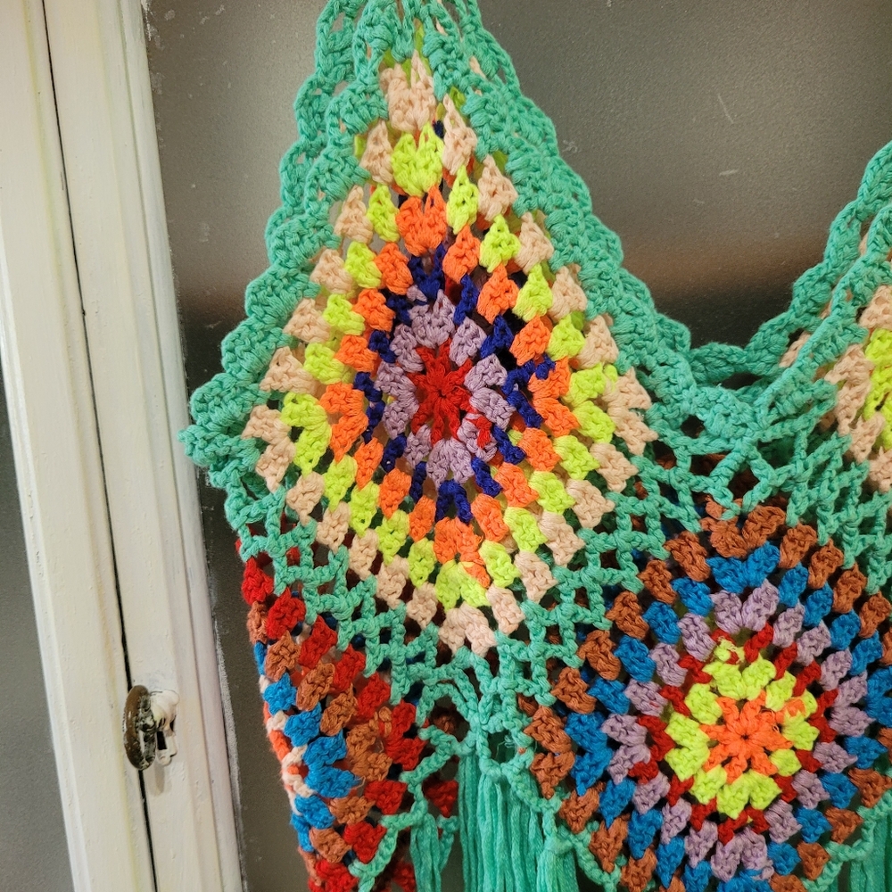 Handmade Colorful Crochet Fringe Top Babydoll Romantic Y2K Festival Fairy - Picture 5 of 6